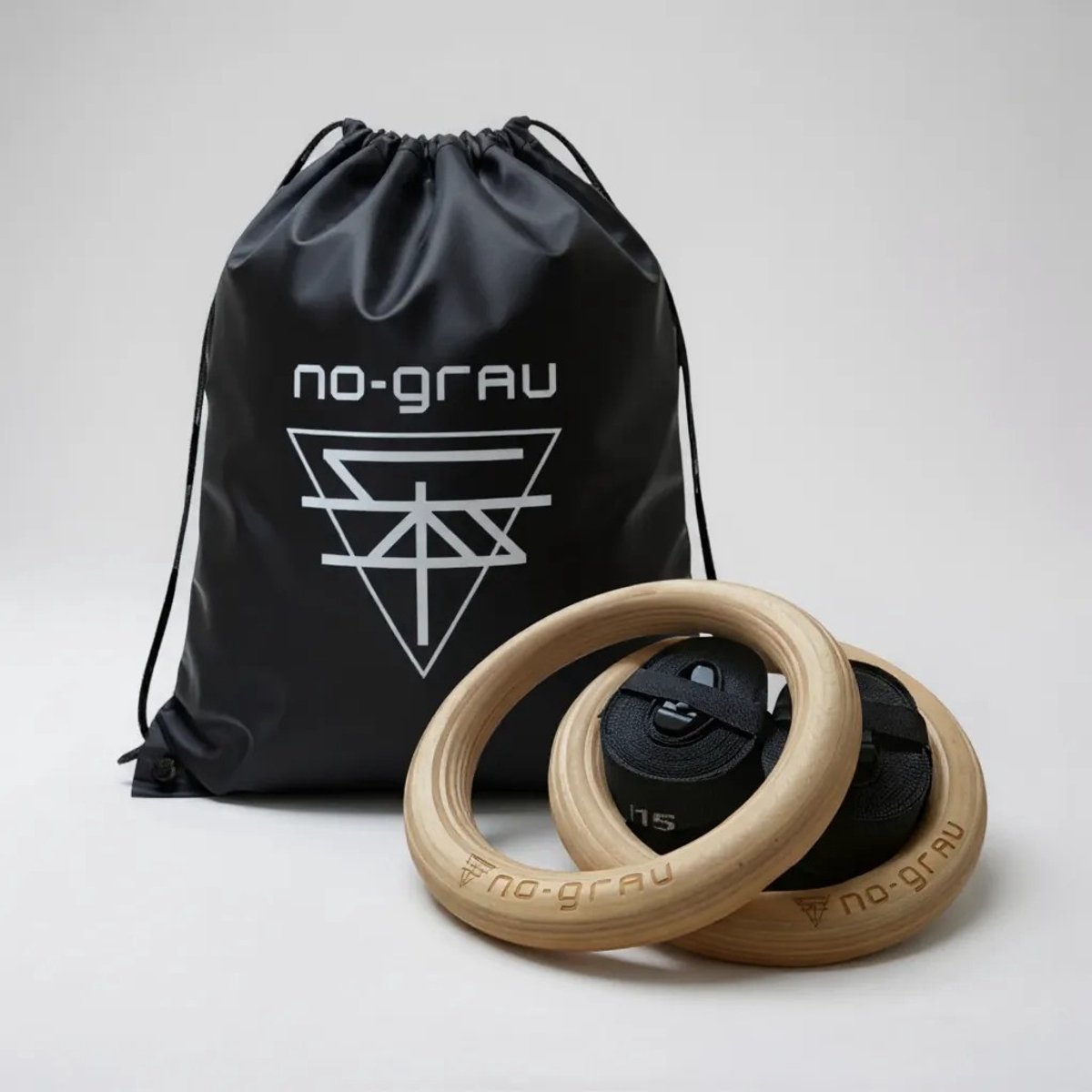 NO-GRAV Premium verstelbare houten Turnringen met 32mm grip in draagzak | Gymnastiek ringen | Workout rings. Voor Calisthenics / Crossfit / Krachttraining. Inclusief veiligheidsslot ophangbanden met lengtemarkeringen. Overal te gebruiken.